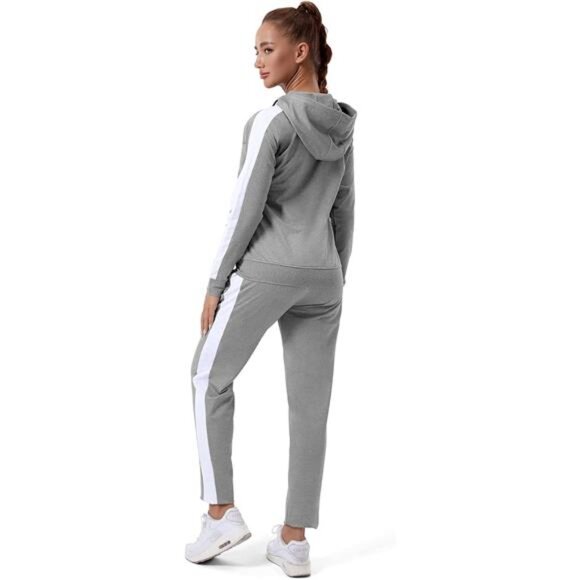 Womens Full Zip-Up Hoodie Tracksuit Set Long Sleeve Casual Jogging Suits Workout - Picture 3 of 7